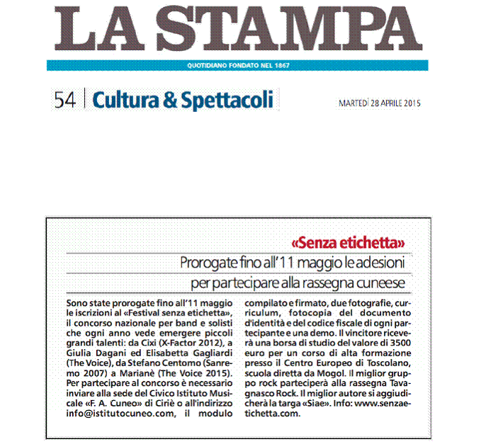 Senza Etichetta su "La Stampa"